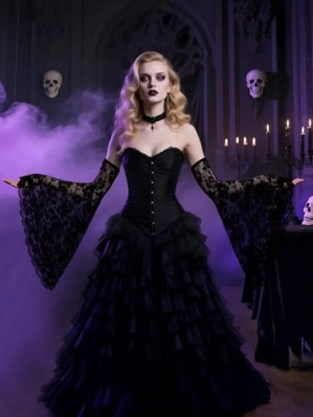 Gothic Lace Sleeves Women Witch Vampire Gloves Victorian Halloween Costume